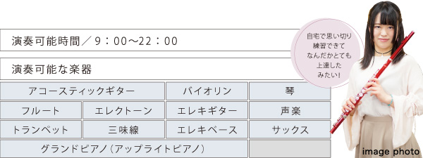 演奏可能時間と演奏可能楽器の一例